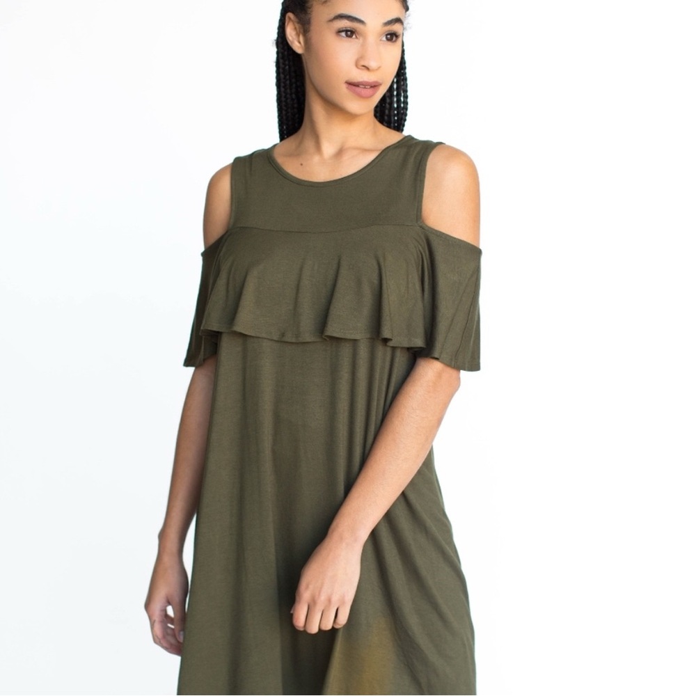 Agnes & Dora Olive Green Cold Shoulder Dress